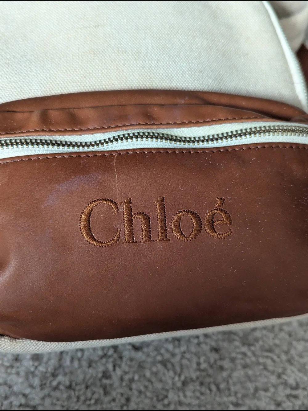 Chloé Kids Canvas & Brown Faux Leather Mini Backpack Cream/Tan